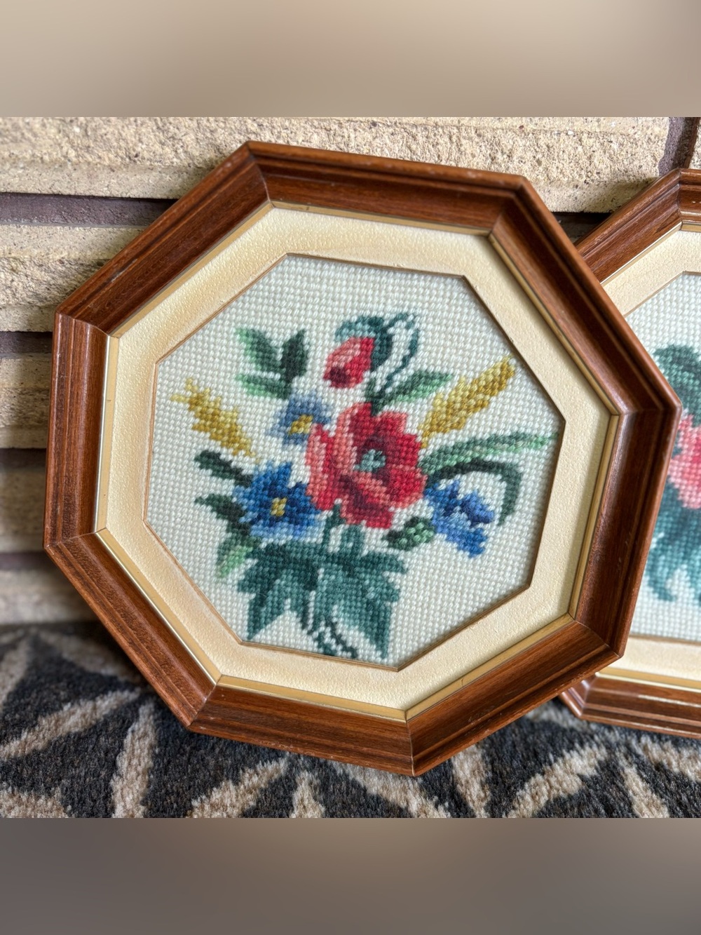 70's Floral Needlepoint Pictures - 2 - Victorian Art - Handmade Floral Pictures - Picture 6 of 16